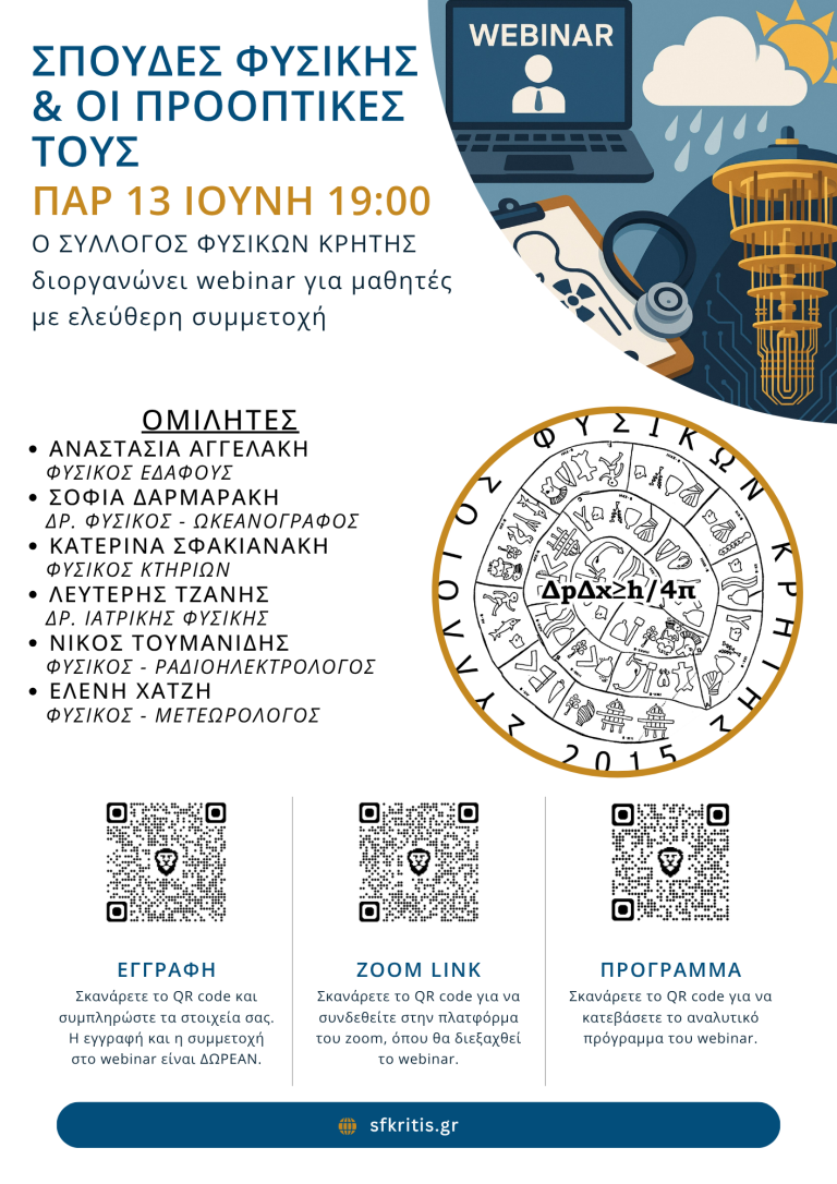 Κρήτη: Εκδήλωση για μαθητές με θέμα «Σπουδές Φυσικής & οι Προοπτικές τους», στις 13 Ιουνίου